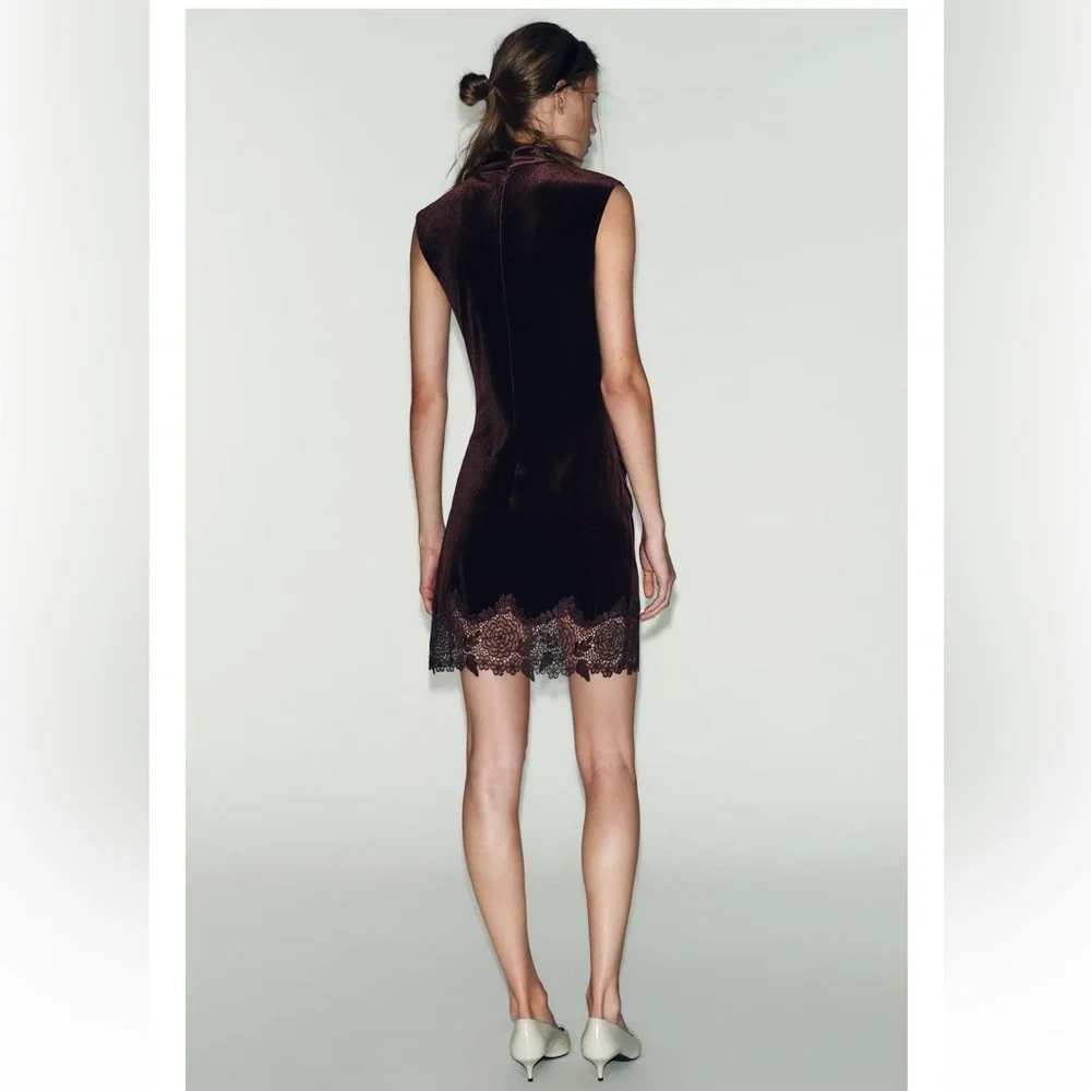 Zara VELVET LACE DRESS - Picture 11 of 13